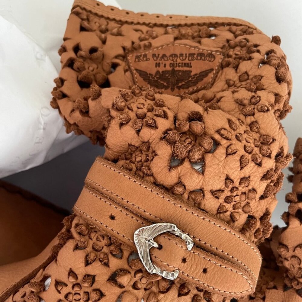 EL VAQUERO "Picking Daisies" Artisan Mocc Boots/Floral Cutouts: New with Box: 38 - Picture 8 of 13